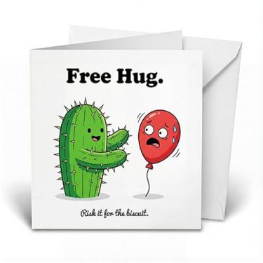 Imagem de SHSEEN Cartão engraçado de dia dos namorados, cartão de aniversário, presentes para ele, namorado, namorada, marido, esposa. Lindo cacto e abraço de balão, 13.0 cm (13 * 13 cm)|Com envelope