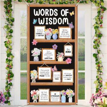 Imagem de Decoração de porta de sala de aula primavera capa de porta palavras de sabedoria banner citações inspiradoras decoração de sala de aula primavera flor borboleta pendurado pano de fundo para festa