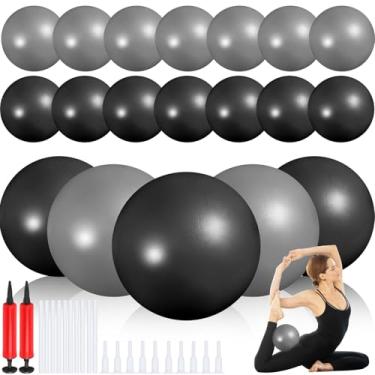 Imagem de Sotiff 20 peças, bola de pilates, exercícios de 23 cm, bola de terapia de ioga rosa e roxa para ioga, barra de estabilidade, treinamento e alongamento físico (cinza, preto)