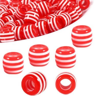 Imagem de 100 peças de contas de balde de pônei arco-íris de 12 mm, goma de bolha, espaçada, contas soltas, orifício de fabricação: 6 mm, artesanato DIY e joias decorativas, contas de acrílico (cor vermelha)