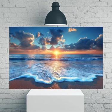 Imagem de Arte de parede em tela rústica vintage Ocean Sunset Beach Waves - Pôster sem moldura de 20 x 30 cm - Decoração de casa e escritório para sala de estar, quarto, cozinha e café