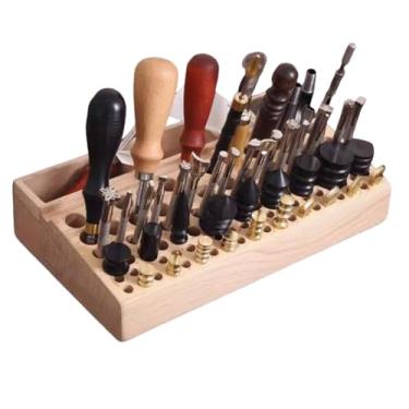 Imagem de YJIUYUANQ Suporte de artesanato de madeira de pinho com 98 furos - Organizador de ferramentas de perfuração de entalhe DIY, suporte de armazenamento de mesa para suprimentos de artesanato