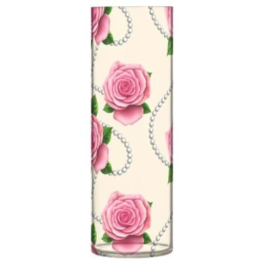 Imagem de CEBUGI Vaso de flor rosa 10 cm x 30 cm Vaso cilíndrico para flores, vaso transparente inquebrável para decoração de casa de festa de casamento