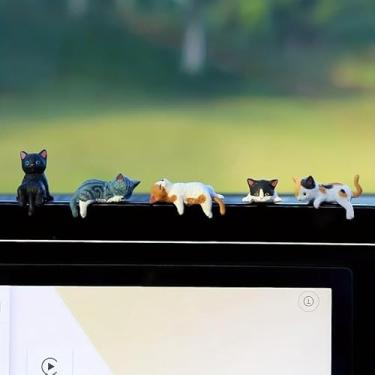 Imagem de 5 peças de decoração de painel de gato fofo, marrom, laranja - acessórios interiores de carro com olhos expressivos (coloridos)