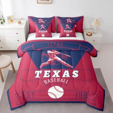 Imagem de Feelyou Conjunto de edredom de beisebol com 7 peças, Queen, Texas, para crianças, meninos, meninas, beisebol, cidade, decoração de quarto de jogos, microfibra leve e macia