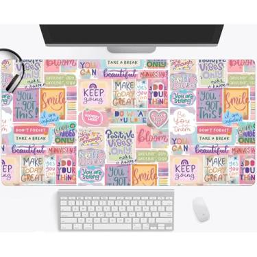 Imagem de Afirmações diárias inspirador rosa estético grande para jogos mouse pad teclado mesa 2GG tapete de mouse estendido decoração de escritório para jogos (90 x 39,9 cm) com bordas costuradas