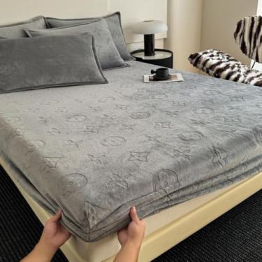 Imagem de Capa de colchão com bolso extra profundo, lençóis, protetor de colchão de flanela felpudo quente, resistente a vincos, para uma experiência de sono aconchegante e elegante - cinza ||90 * 200 cm
