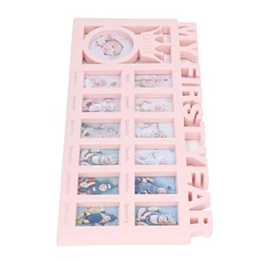 Imagem de GLOGLOW Moldura de Foto/suporte de Parede para Decoração de Material Plástico, Molduras para Bebês de 12 Meses, Registro de Crescimento Mensal, Decoração de Casa, Moldura de Foto para Recém-nascidos de 15 X 7,3 X 0,6 Polegadas, Nan (Rosa)