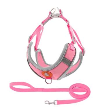 Imagem de Coleira Peitoral para Cachorros e Gatos com Colete Reflexivo Regulável e Guia de Passeio Material Respirável, Brilha no Escuro, Ajuste Seguro com Fivela e Mosquetão (ROSA, L)
