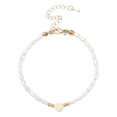 Imagem de Pulseira de pérola dourada para mulheres, pulseiras delicadas com coração de pérola, joia elegante, presente para dama de honra, noiva, casamentos, aniversário