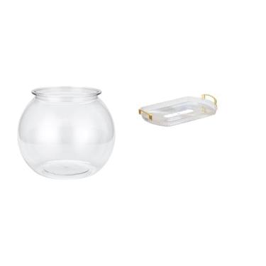 Imagem de Whtkoph Vaso Nórdico Transparente em Formato de Aquário com Bandeja Organizadora de Joias, Ideal para Quarto, Sala de Estar, Escritório, Decoração de Mesa E B