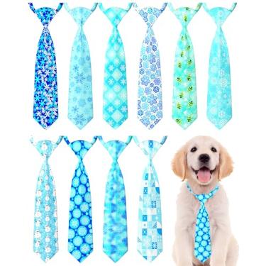 Imagem de PET SHOW Pacote com 10 gravatas de inverno para cães grandes e médios, gravatas ajustáveis para meninas, meninos, animais de estimação, fantasias de floco de neve, acessórios para cuidados com cães