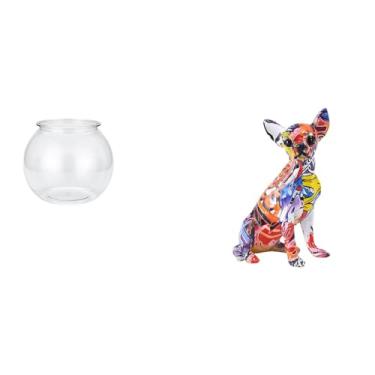 Imagem de Whtkoph Ornamento Transparente para Aquário Pequeno, Tigela de Aquário, Vaso de Mesa de Escritório, Estátua Colorida de Cachorro, Escultura de Filhote, Artesa