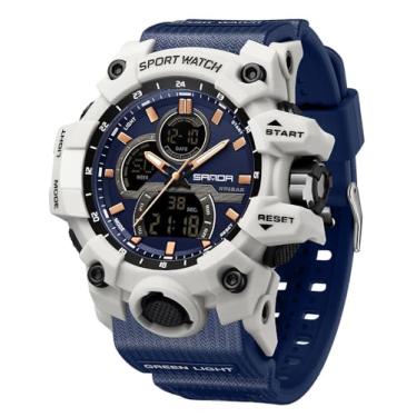 Imagem de FANMIS Relógio de pulso masculino casual, de quartzo, analógico, digital, multifuncional, preto, Azul, Digital