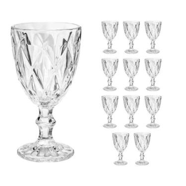 Imagem de Jogo 12 Taça Diamante Copo Vidro Transparente Água Suco 340ml - CLICK 