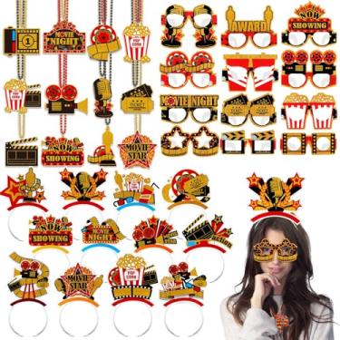 Imagem de Kenning 36 Pcs Movie Night Party Decorations 12 Beaded Necklaces 12 Paper Glasses 12 Headbands Prop Photo Booth Accessories for Movie Theater Theme Birthday Party Favors Supplies