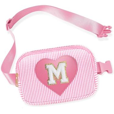 Imagem de Pochete infantil para meninas, bolsa tiracolo com inicial rosa, 4, 5, 6, 7, 8, 9, 10, 11, 12, 13 anos, ideias de presente de aniversário para meninas, rosa, M