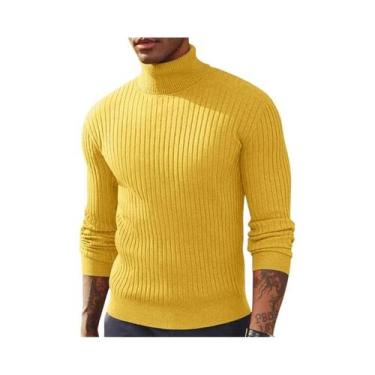 Imagem de Suéter Masculino De Gola Alta Slim Fit De Manga Longa Tricotado Casual