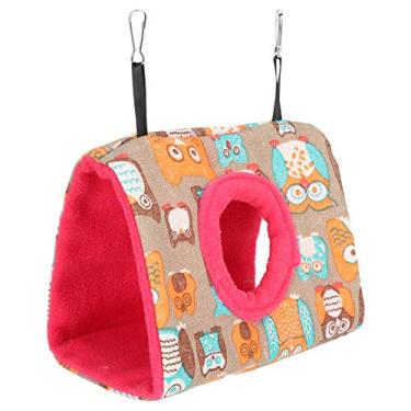 Imagem de aqxreight Papagaio Quente Pendurado Rede Pássaros Pelúcia Fofo Ninho Casa Balanço Cama para Esquilos Hamsters Padrão Coruja e Rosa Vermelha Inferior Seca a Lavagem está de Volta Flanela Confortável