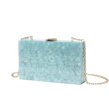 Imagem de ORKDFJ Bolsa tiracolo feminina listrada de acrílico perolado, Azul claro, 18x5x11cm