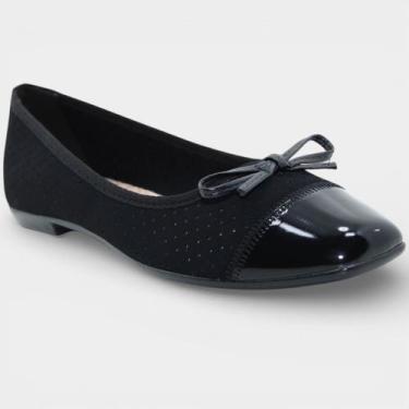 Imagem de Sapatilha Moleca Bico Quadrado Microperfuros Laço Feminina - Preto, 37