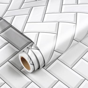 Imagem de YENHOME Papel de parede de espinha de peixe preto e branco tijolo moderno geométrico para banheiro cozinha Backsplash papel de contato impermeável para armários bancadas paredes mesa