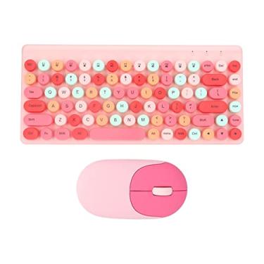 Imagem de Mouse com teclado USB, teclados sem fio de 86 teclas com teclado retrô redondo côncavo Combinação de mouse de teclado de computador 1200DPI Mouse de teclado para jogos(Pink)