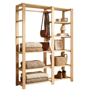 Imagem de Estante Prateleira de Madeira Maciça Pinus, 170x110x28 cm, Armário Organizador para Roupas e Sapatos, Natural