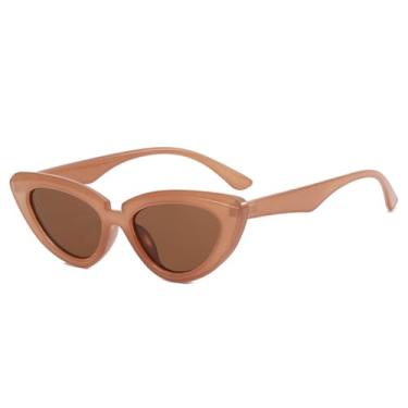 Imagem de Óculos de Sol Femininos Jelly Color Cat Eye com Armação Pequena e Proteção UV400 para Esportes ao Ar Livre, Corrida e Ciclismo, Cor Marrom Chá