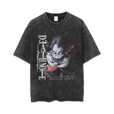 Imagem de Camiseta Masculina Y2K Death Notes Anime Lavada De Manga Curta Com Gol