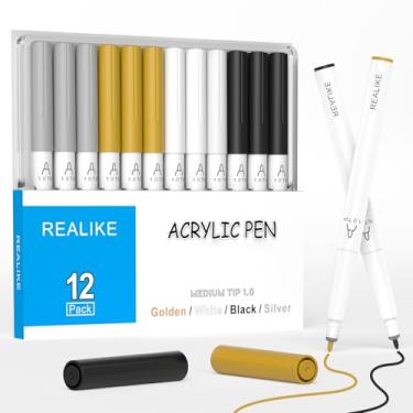 Imagem de REALIKE Marcadores de tinta acrílica para Cricut Maker 4/Maker 3/Maker/Explore 4/3/Air 2/Air, canetas de tinta acrílica preto branco prata ouro para pedras, papel, madeira, tela, vidro, cerâmica