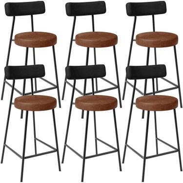 Imagem de Kit 06 Banquetas Baixa Cozinha Sala Jantar Bancada Milão L02 Couríssimo Preto Marrom - Lyam Decor