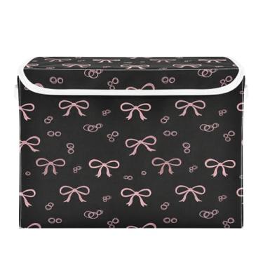 Imagem de Wassud Cestos de armazenamento dobráveis com tampas, laços de fita, cestas organizadoras de tecido dobráveis para armário, decoração sazonal de casa 40 x 30 x 30 cm