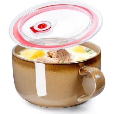 Imagem de NUTRIUPS Canecas de sopa de cerâmica de 850 g com Hanlde, tigelas de sopa de cebola francesa de cobre de 900 ml com tampa, tigelas de sopa grandes para café, cereal, salada, macarrão, chá