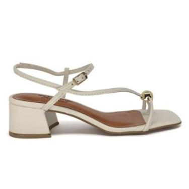 Imagem de Sandália Bottero Salto Grosso Médio Couro Off White Elegante-Feminino