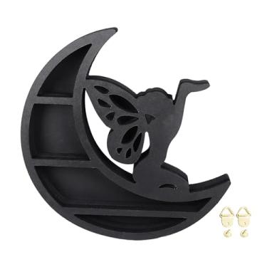 Imagem de Prateleira de cristal de madeira Display Moon Fairy Multicamada Mecânica Escultura em cristal Suporte de joias para decoração de quarto Home Office Quarto Sala de estar Prateleira