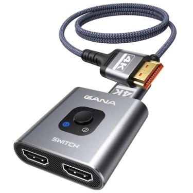 Imagem de GANA Switch Hdmi 4K @ 60Hz Divisor, Switcher Hdmi Bidirecional de Alumínio 2 Em 1 Saída, Hub Hdmi para 3D, Hdr, Compatível com Xbox, Ps5/4/3, Fire Stick, Roku, Blu-Ray Player