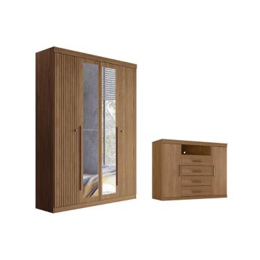 Imagem de Guarda Roupa Solteiro e Closet Qc320 Jatobá com 4 Portas de Bater 2 Gavetas MDP com Côm...