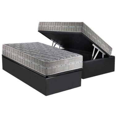 Imagem de Cama Box Baú Solteiro: Colchão Molas Ensacadas D Angelis Anjos Royal + Base Crc Suede Gray (88x188)