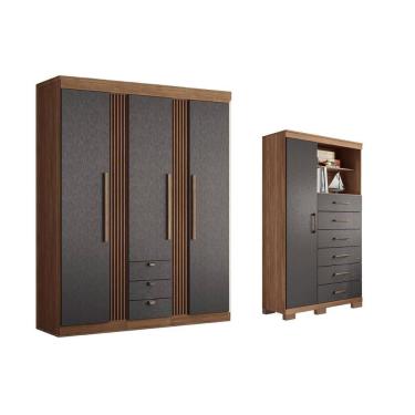 Imagem de Guarda Roupa +cômoda 2 Peças Qc266 Jatobá/grafite - Santos Andirá