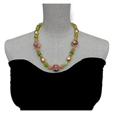 Imagem de DWBPGVUN Colar de ágata verde de 12 mm 21 mm com olho de gato, colar, gargantilha e joias