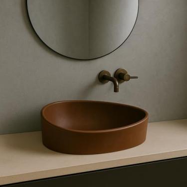 Imagem de Cuba Pia de Apoio Para Banheiro Sobrepor Cimento (MARROM, Gota)