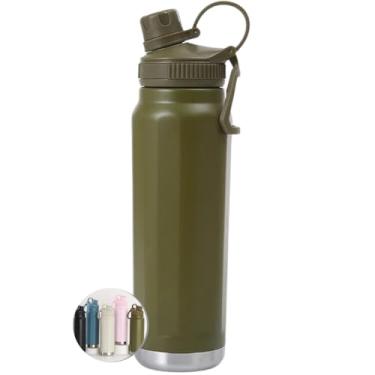 Imagem de Garrafa Térmica Esportiva 800ml Aço Inox 304 Preta Academia Tampa Antivazamento Alça Dobrável BPA Free Parede Dupla Vácuo Fria 12h Quente 8h Infusor Frutas Portátil Elegante Durável (Verde Musgo)