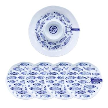 Imagem de Petisqueira 2 Divisórias 4 Pratos 22cm Melamina Plastica Kit Futebol Aperitivos Comida Rápida