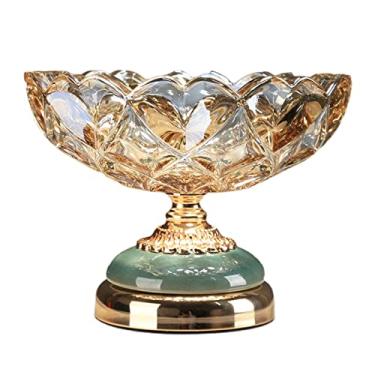 Imagem de Pratos de frutas decoração de vidro de cerâmica prato de frutas doméstico metal doce armazenamento ornamento doméstico retro arte transparente fruteira sala de estar, mesa de café, mesa de jantar