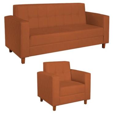 Imagem de Kit Sofá 2 Lugares e Poltrona Denver Suede - Doce Sonho Móveis, Terrac