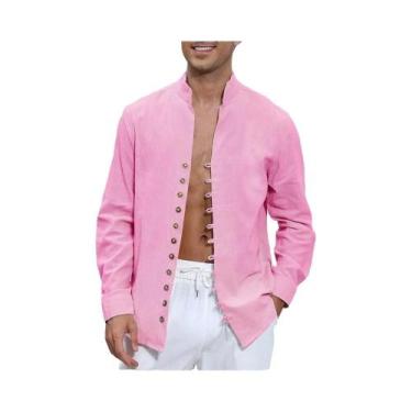 Imagem de Camisa Casual Masculina De Manga Longa Em Algodão E Linho Respirável L
