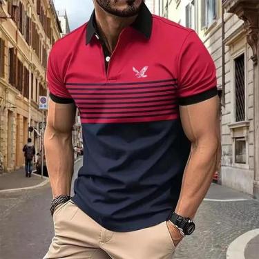 Imagem de Camisa Polo Listrada Masculina Casual De Manga Curta Para Golfe Confor