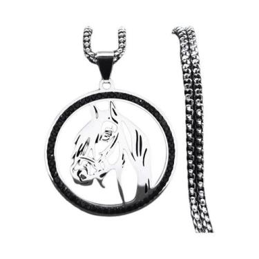 Imagem de Colar Unissex Com Pingente De Cabeça De Cavalo Em Aço Inoxidável Com C