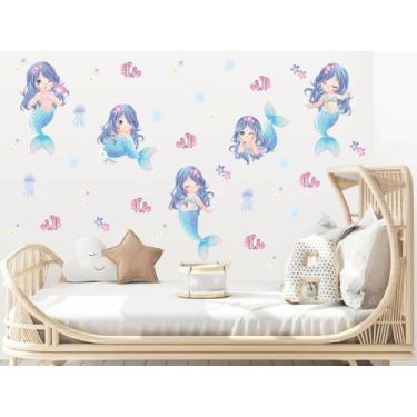 Imagem de adesivo de parede sereias aquarela peixes cute baby decoração quarto m